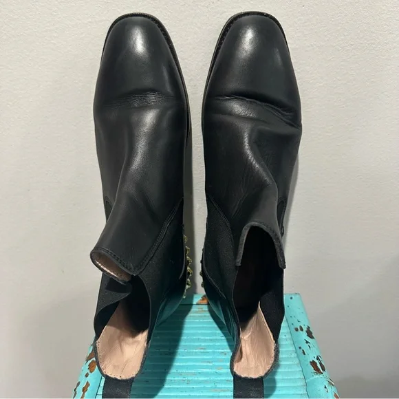 Stuart Weitzman Black Leather Gold Detail on Heels Bootie Size 40 - Picture 7 of 16